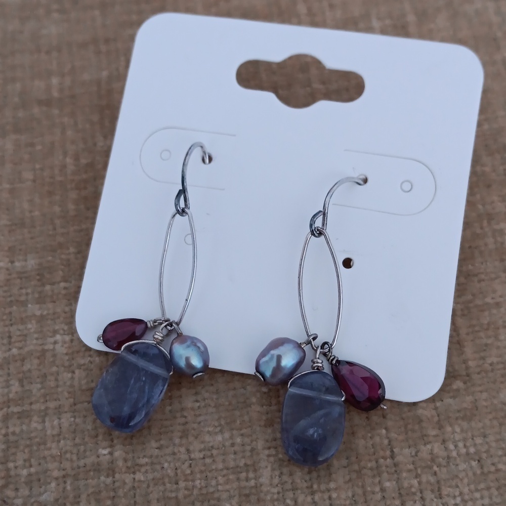 Silver Tone Simply Beaded Dangle Earrings - Picture 7 of 7